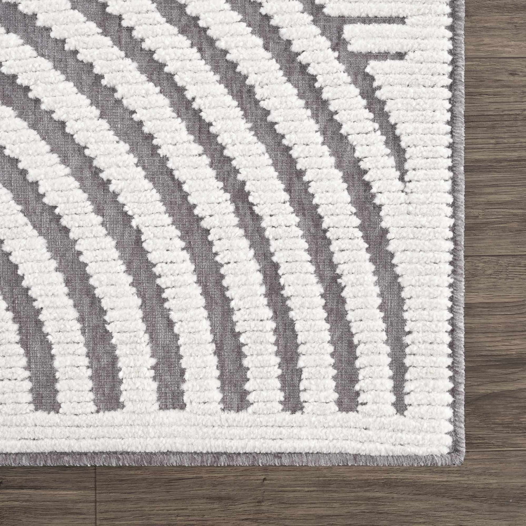 Modern Geometrical Arc Texture Ivory and Purple Washable Area Rug - The Rug Decor
