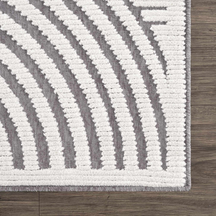 Modern Geometrical Arc Texture Ivory and Purple Washable Area Rug - The Rug Decor