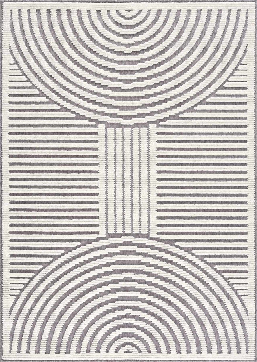 Modern Geometrical Arc Texture Ivory and Purple Washable Area Rug - The Rug Decor