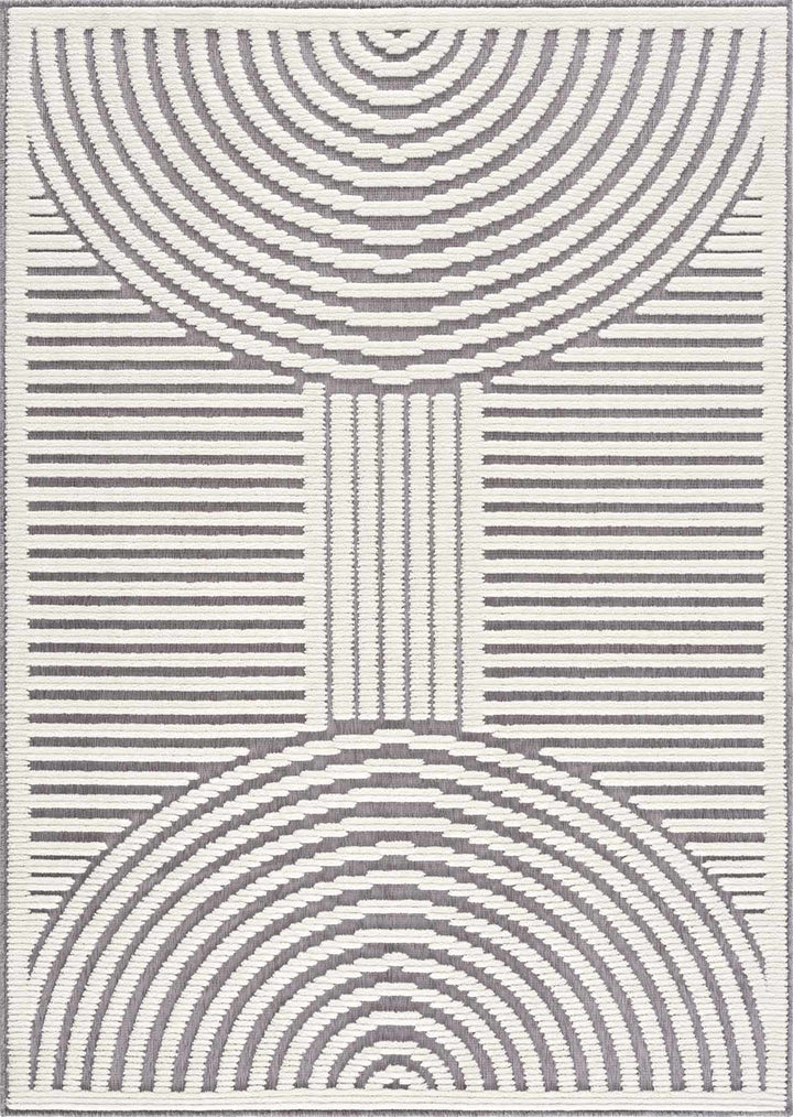 Modern Geometrical Arc Texture Ivory and Purple Washable Area Rug - The Rug Decor