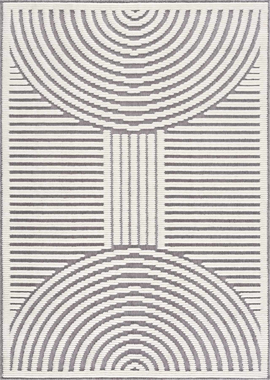 Modern Geometrical Arc Texture Ivory and Purple Washable Area Rug - The Rug Decor