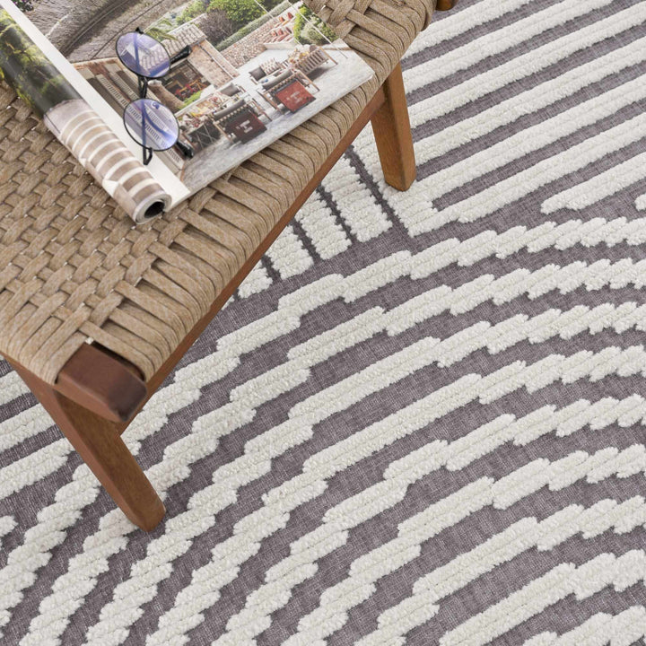 Modern Geometrical Arc Texture Ivory and Purple Washable Area Rug - The Rug Decor