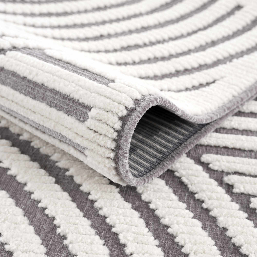 Modern Geometrical Arc Texture Ivory and Purple Washable Area Rug - The Rug Decor