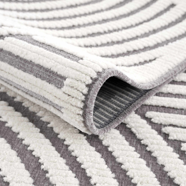 Modern Geometrical Arc Texture Ivory and Purple Washable Area Rug - The Rug Decor