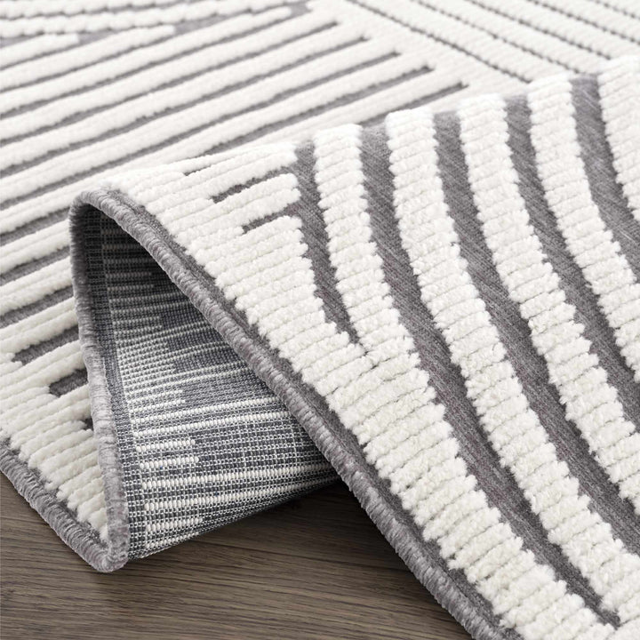 Modern Geometrical Arc Texture Ivory and Purple Washable Area Rug - The Rug Decor