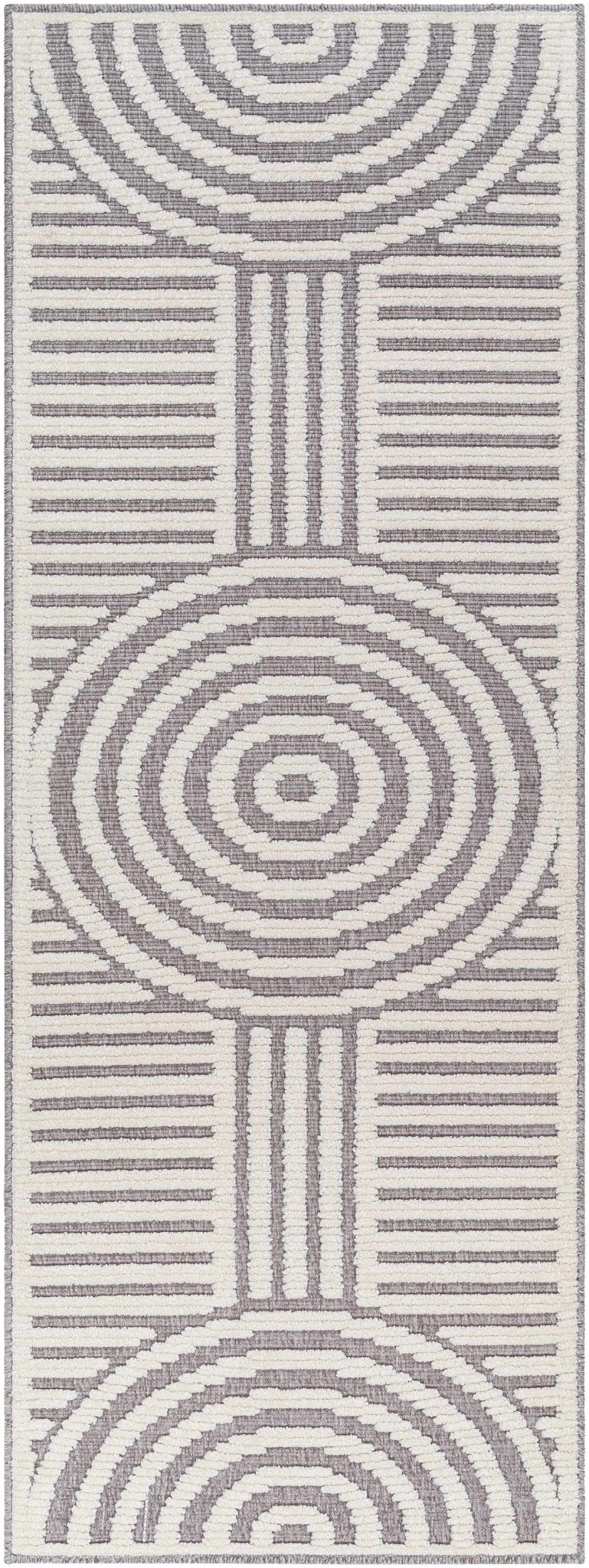 Modern Geometrical Arc Texture Ivory and Purple Washable Area Rug - The Rug Decor