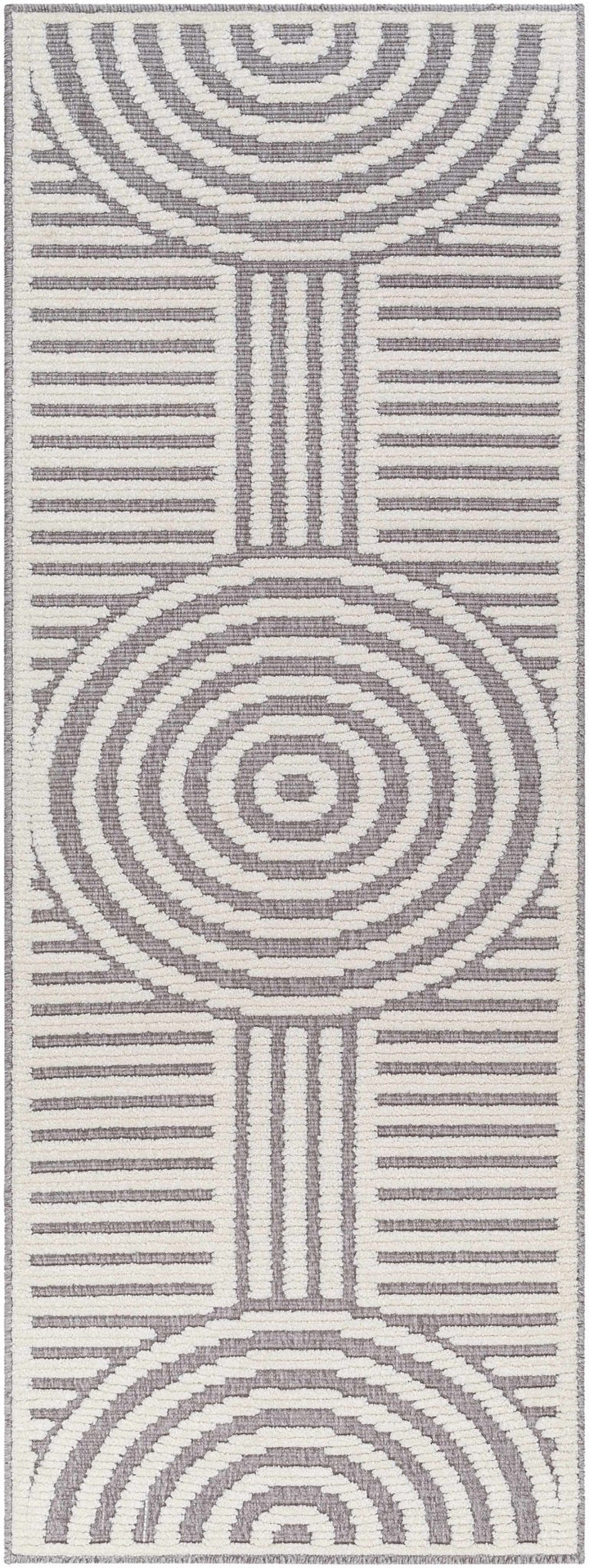 Modern Geometrical Arc Texture Ivory and Purple Washable Area Rug - The Rug Decor