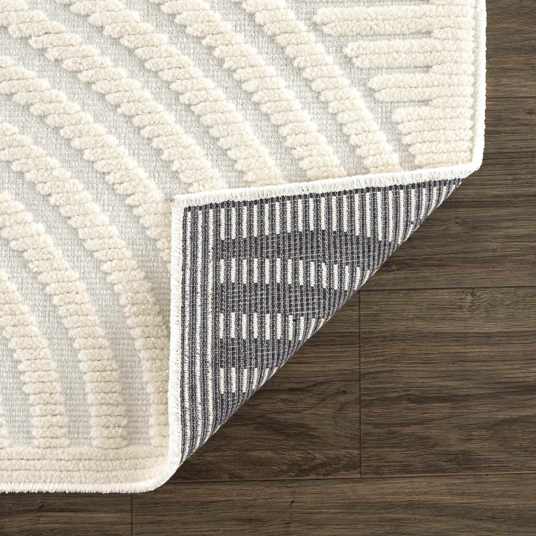 Modern Geometrical Arc Texture Ivory Washable Area Rug - The Rug Decor