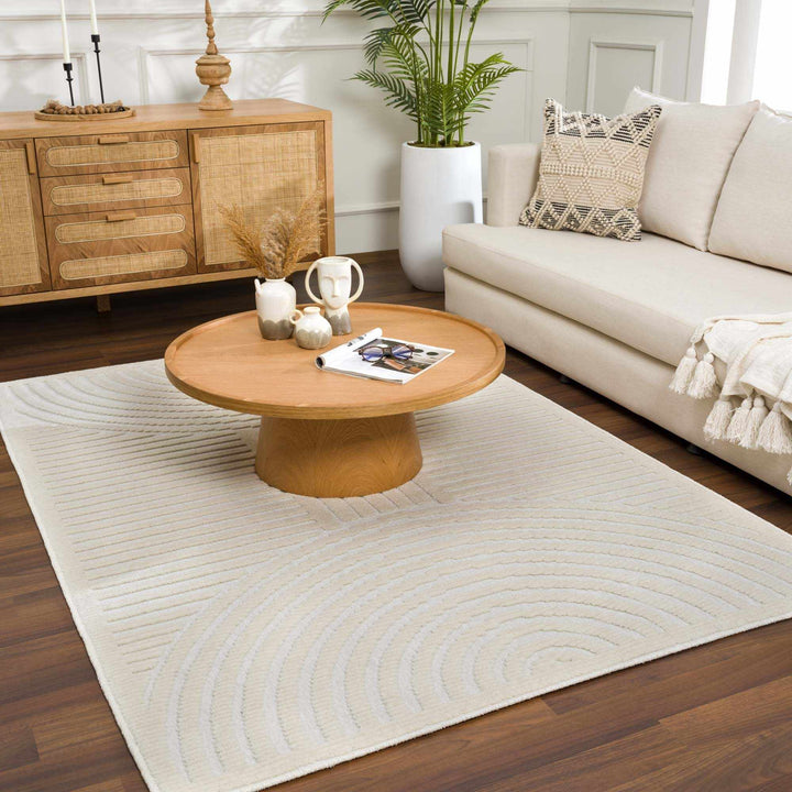 Modern Geometrical Arc Texture Ivory Washable Area Rug - The Rug Decor