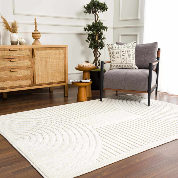 Modern Geometrical Arc Texture Ivory Washable Area Rug - The Rug Decor