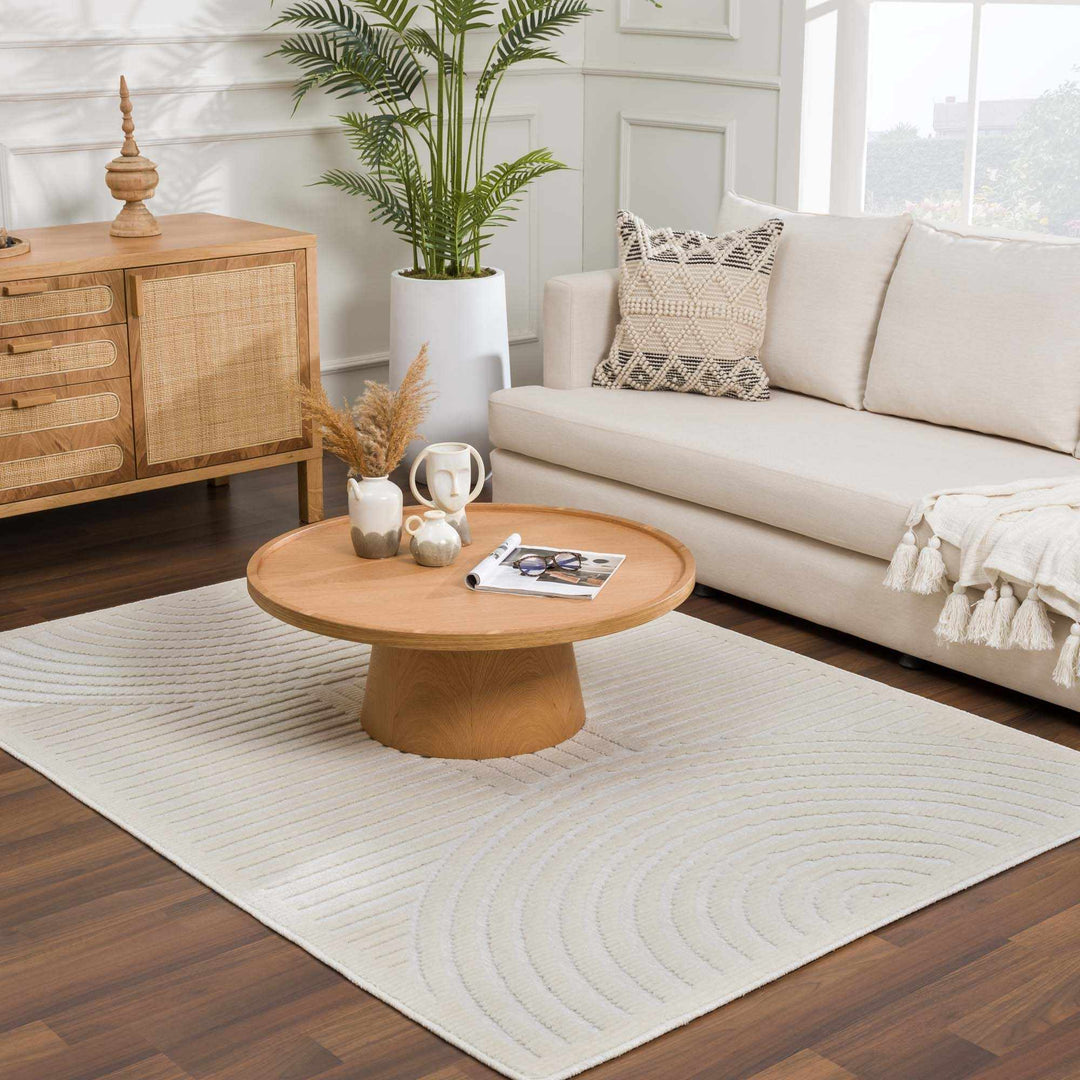 Modern Geometrical Arc Texture Ivory Washable Area Rug - The Rug Decor