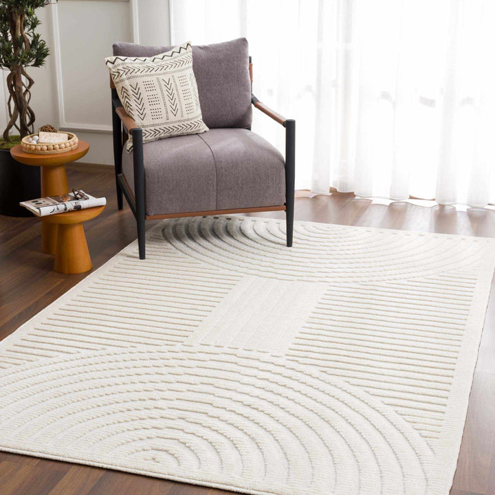 Modern Geometrical Arc Texture Ivory Washable Area Rug - The Rug Decor