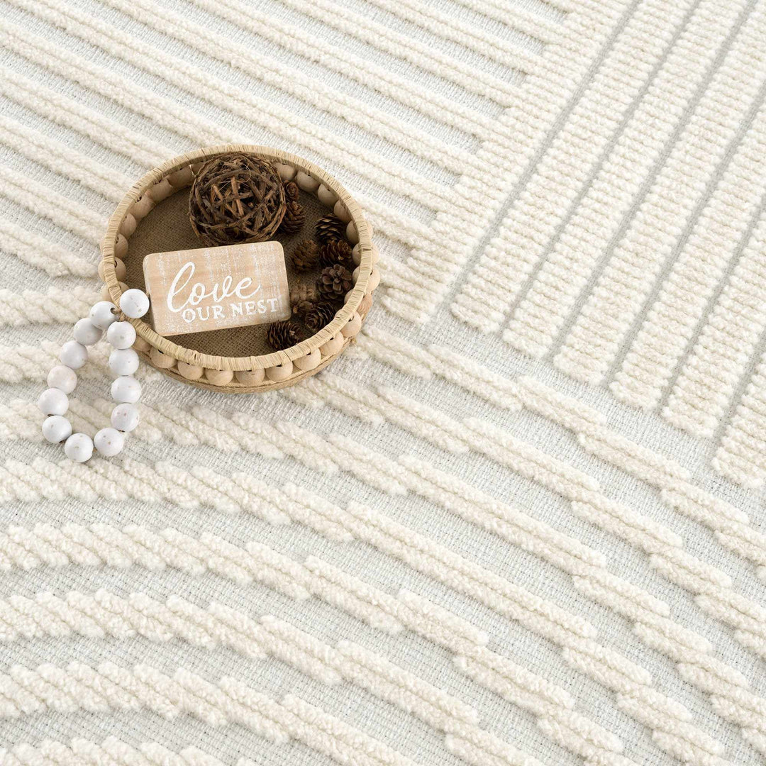 Modern Geometrical Arc Texture Ivory Washable Area Rug - The Rug Decor