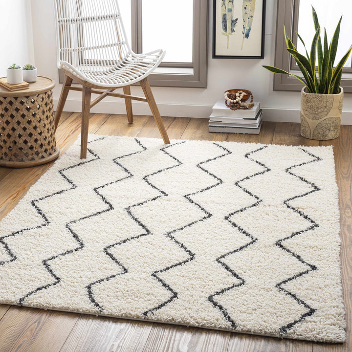 Modern Geometrical Beige and Black Chevron Design Moroccan Style Plush pile Rug - The Rug Decor