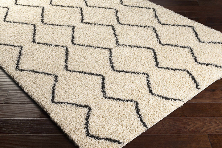 Modern Geometrical Beige and Black Chevron Design Moroccan Style Plush pile Rug - The Rug Decor