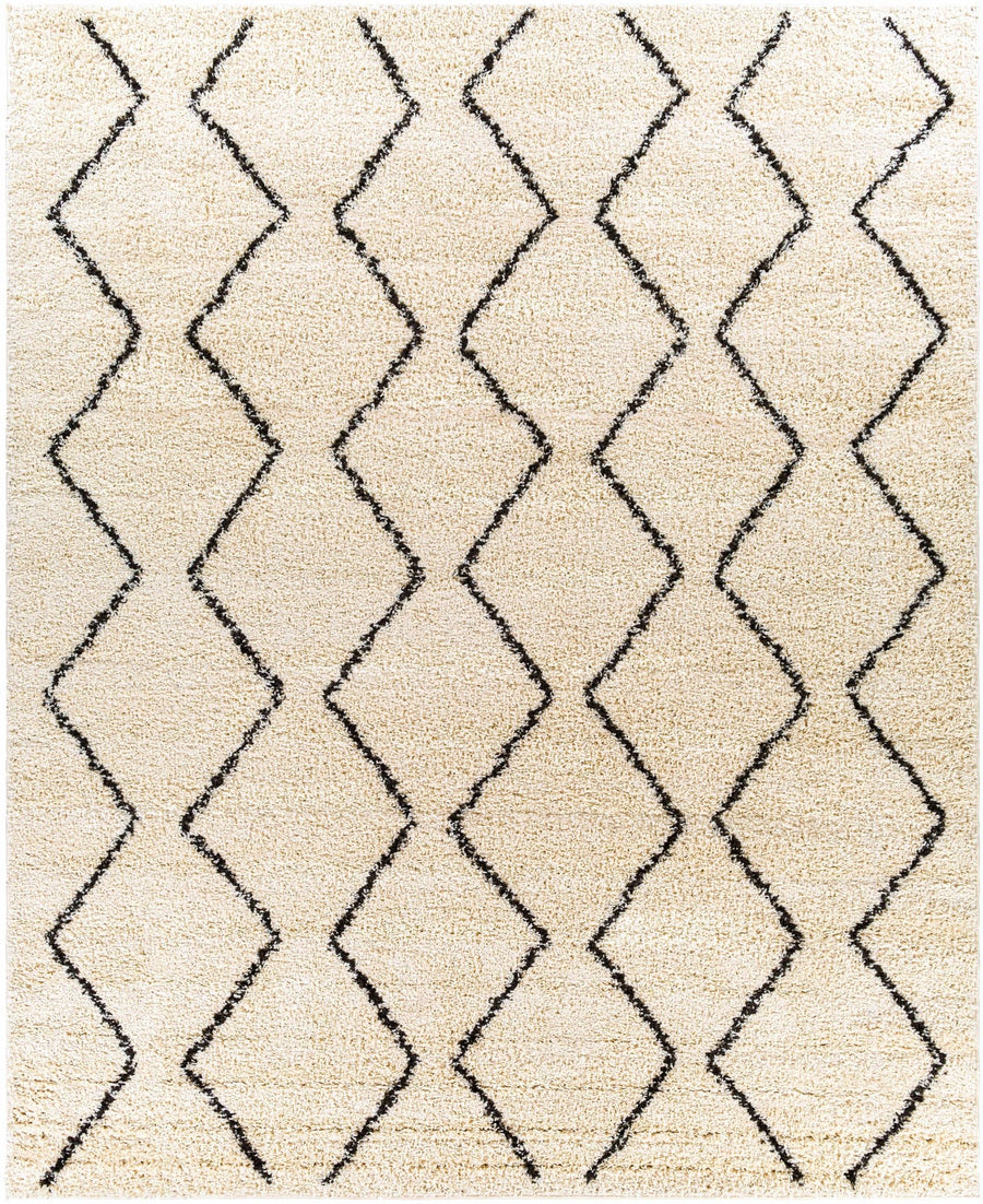 Modern Geometrical Beige and Black Chevron Design Moroccan Style Plush pile Rug - The Rug Decor