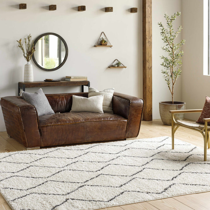 Modern Geometrical Beige and Black Chevron Design Moroccan Style Plush pile Rug - The Rug Decor