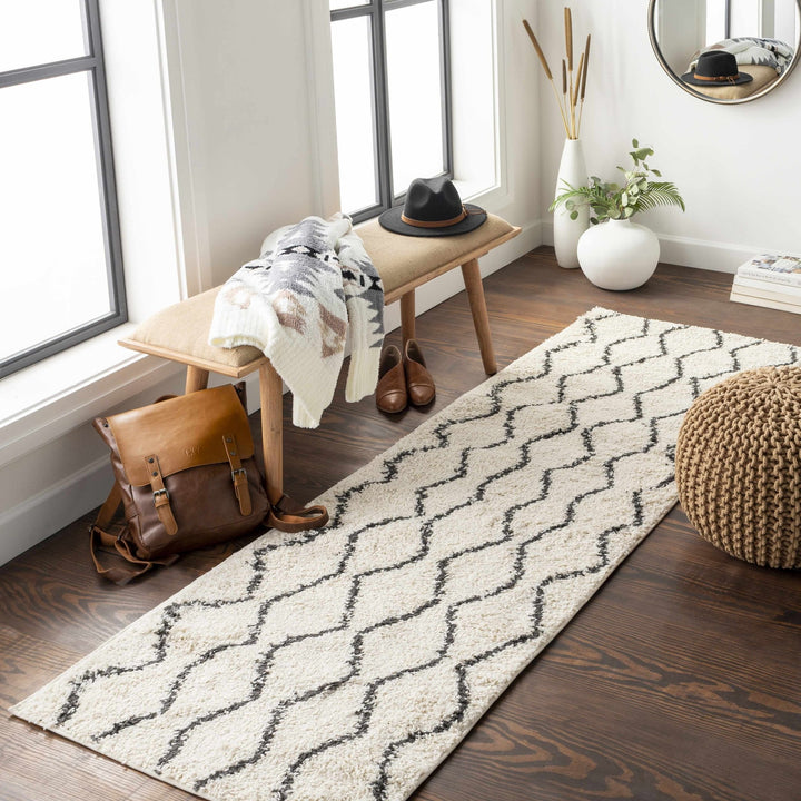 Modern Geometrical Beige and Black Chevron Design Moroccan Style Plush pile Rug - The Rug Decor
