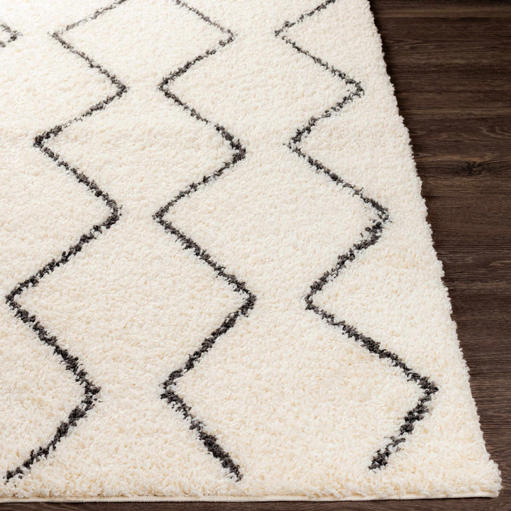 Modern Geometrical Beige and Black Chevron Design Moroccan Style Plush pile Rug - The Rug Decor