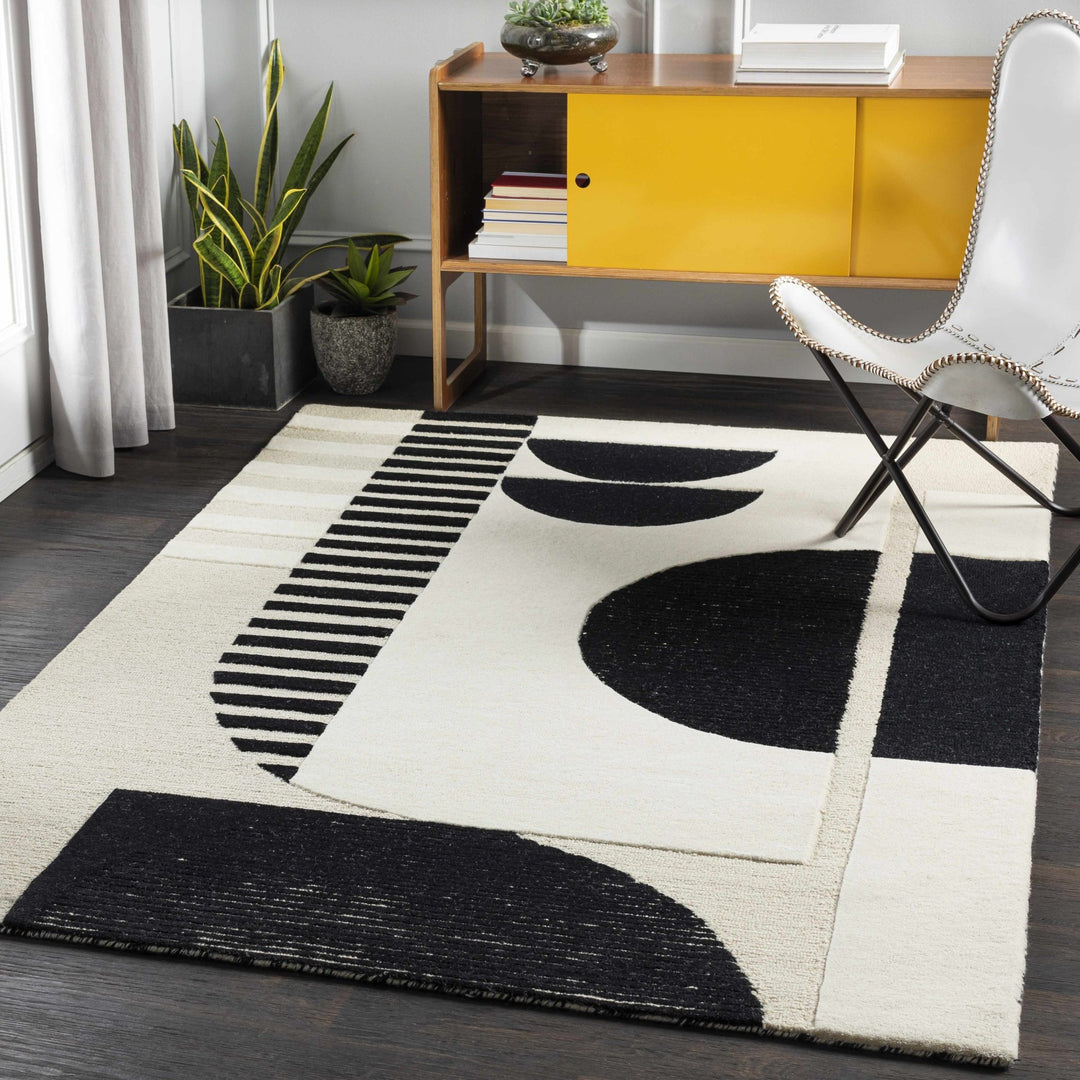 Modern Geometrical Beige and Black Hand Tufted Multi Size Wool Area Rug - The Rug Decor