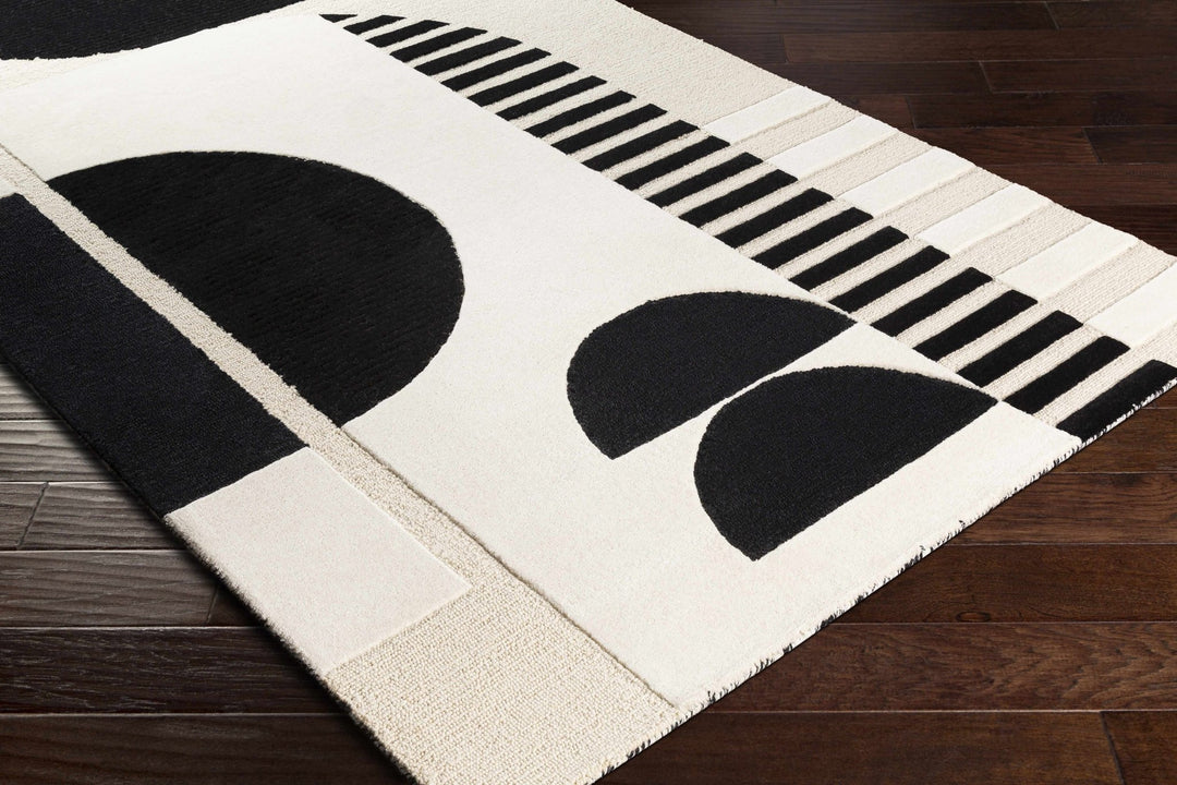 Modern Geometrical Beige and Black Hand Tufted Multi Size Wool Area Rug - The Rug Decor