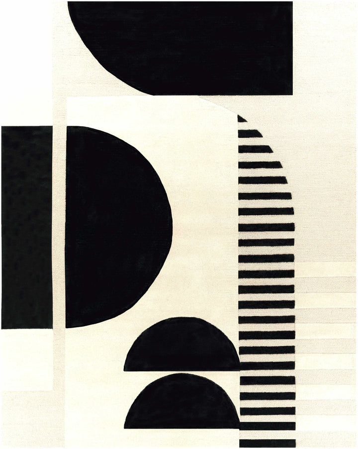 Modern Geometrical Beige and Black Hand Tufted Multi Size Wool Area Rug - The Rug Decor