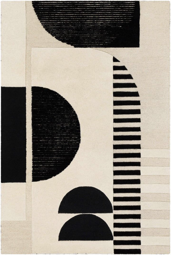 Modern Geometrical Beige and Black Hand Tufted Multi Size Wool Area Rug - The Rug Decor
