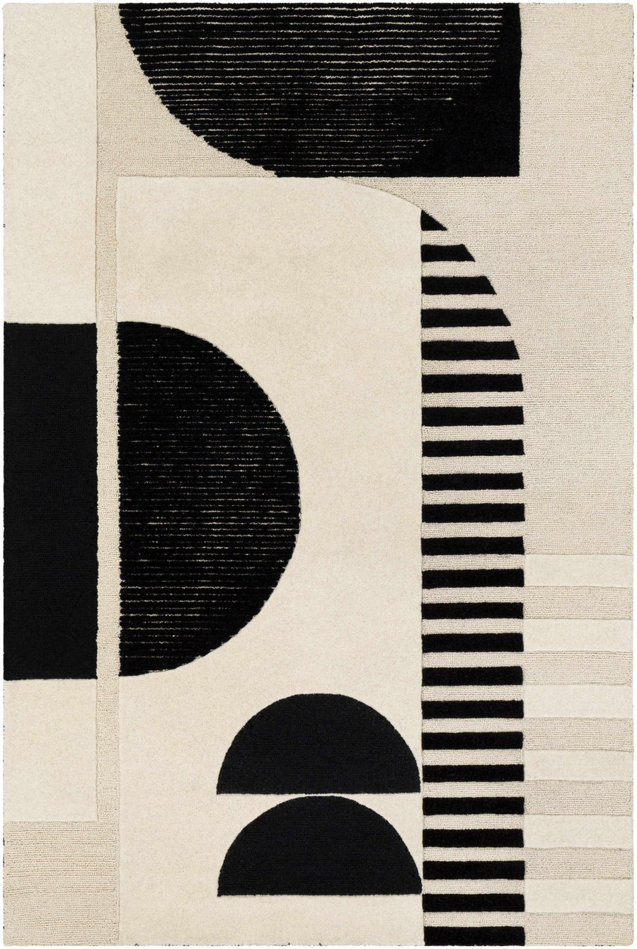 Modern Geometrical Beige and Black Hand Tufted Multi Size Wool Area Rug - The Rug Decor