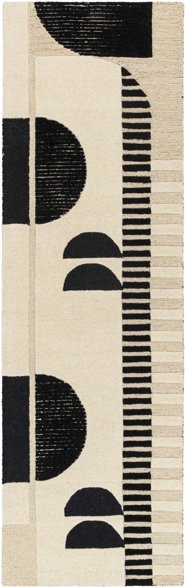 Modern Geometrical Beige and Black Hand Tufted Multi Size Wool Area Rug - The Rug Decor
