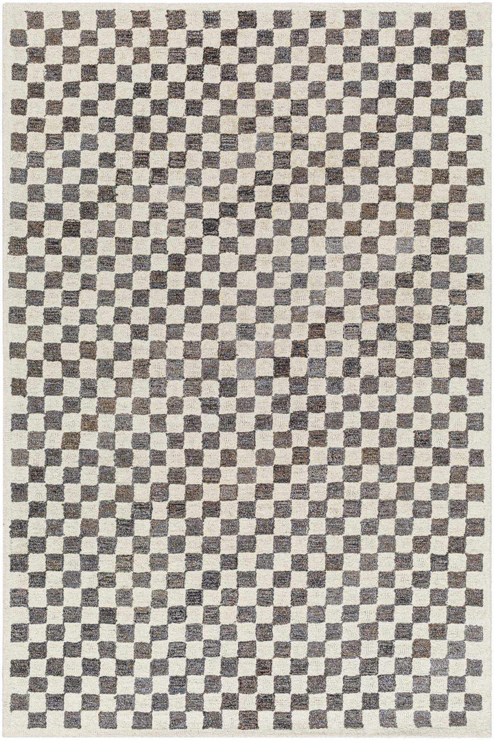 Modern Geometrical Beige and Brown Checkered Hand Tufted wool and Pet yarn Rug - The Rug Decor