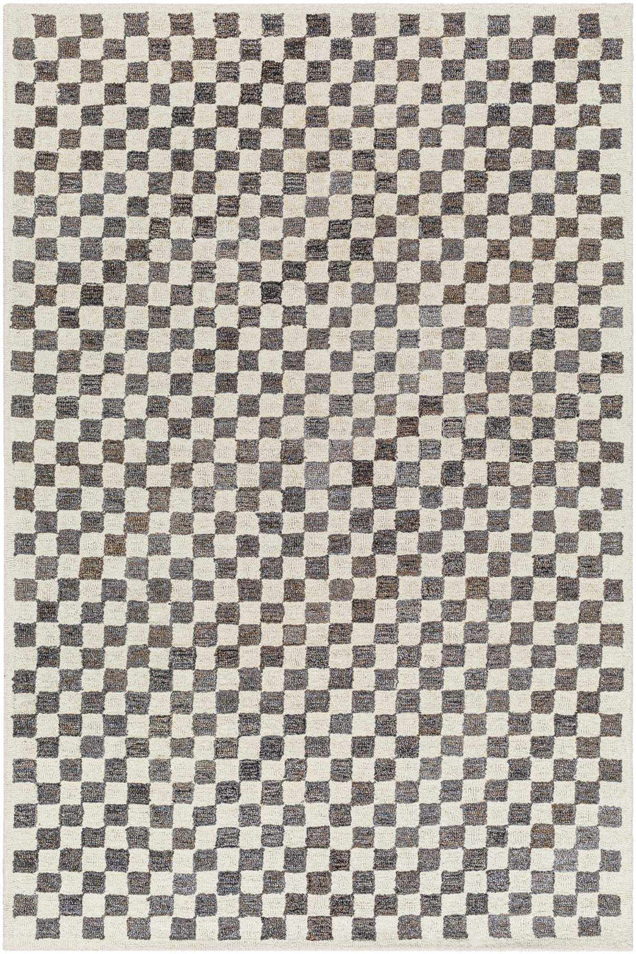 Modern Geometrical Beige and Brown Checkered Hand Tufted wool and Pet yarn Rug - The Rug Decor