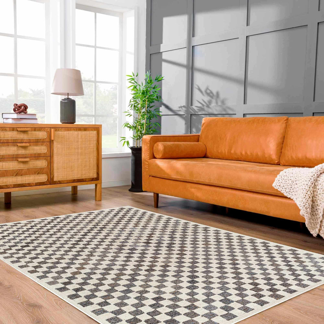 Modern Geometrical Beige and Brown Checkered Hand Tufted wool and Pet yarn Rug - The Rug Decor