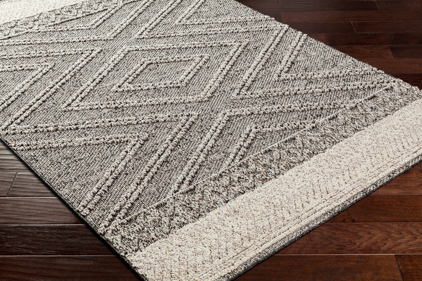 Modern Geometrical Beige and Charcoal Chevron Design Outdoor Safe Area Rug - The Rug Decor