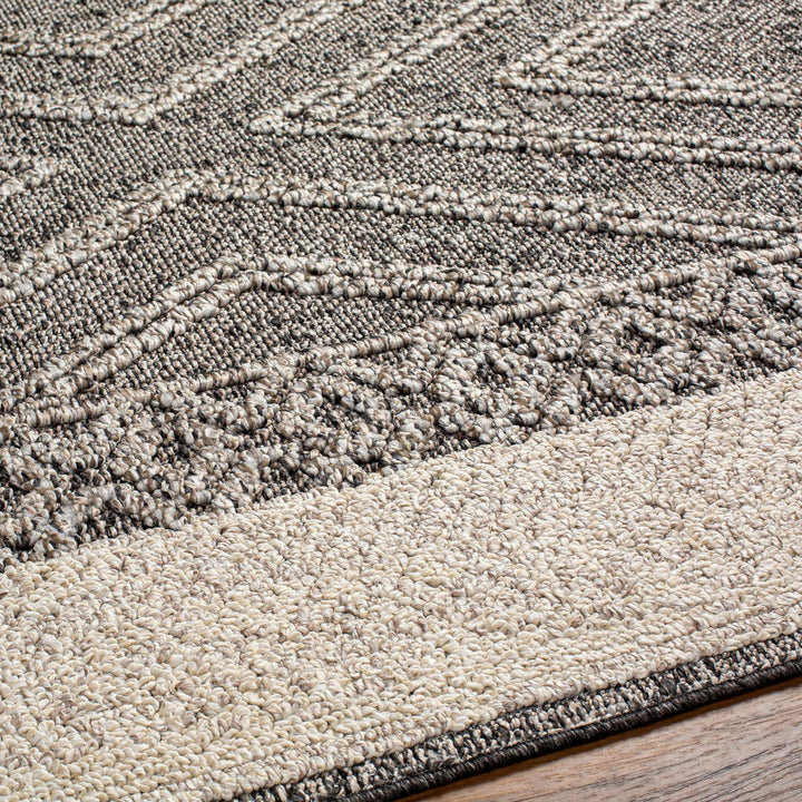 Modern Geometrical Beige and Charcoal Chevron Design Outdoor Safe Area Rug - The Rug Decor
