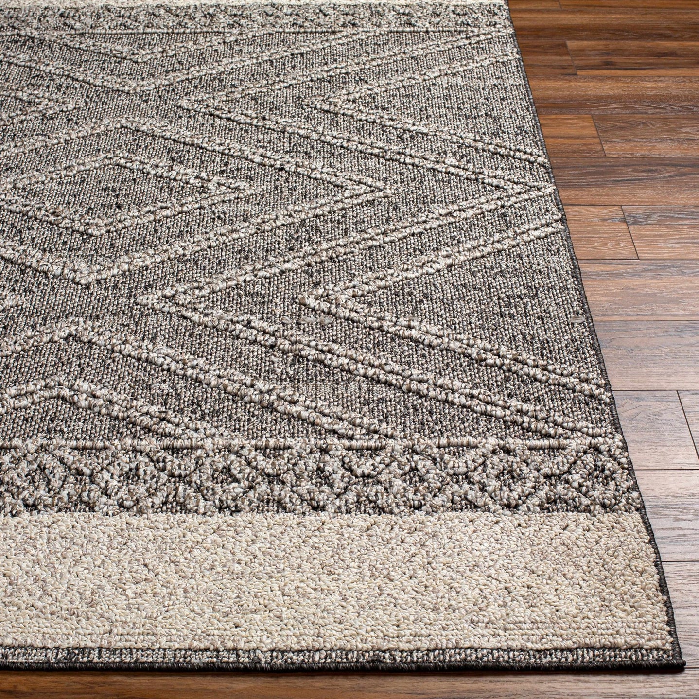 Modern Geometrical Beige and Charcoal Chevron Design Outdoor Safe Area Rug - The Rug Decor