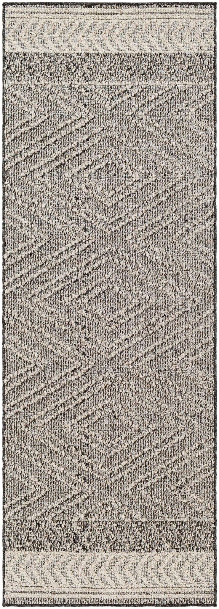 Modern Geometrical Beige and Charcoal Chevron Design Outdoor Safe Area Rug - The Rug Decor
