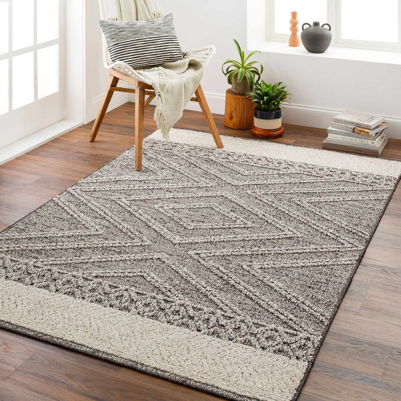 Modern Geometrical Beige and Charcoal Chevron Design Outdoor Safe Area Rug - The Rug Decor