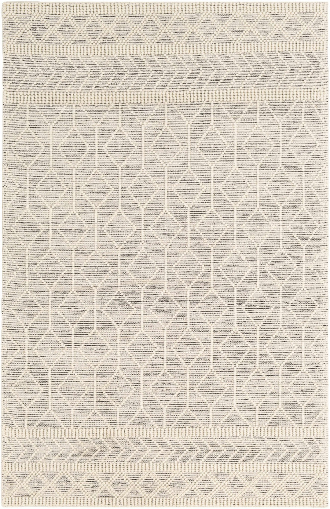 Modern Geometrical Beige Hand woven Tasseled Texture Wool Area Rug - The Rug Decor