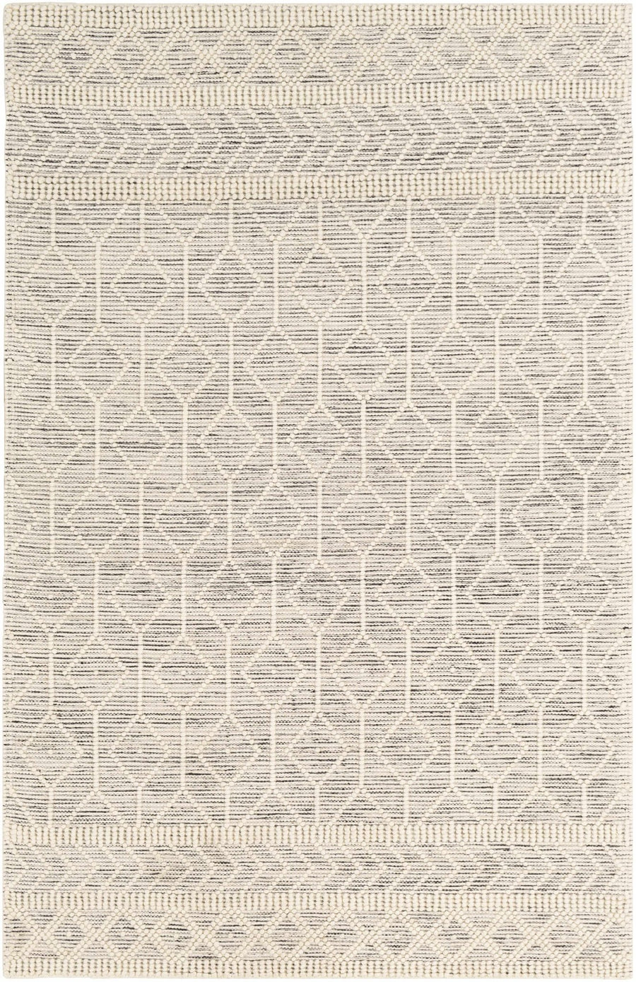 Modern Geometrical Beige Hand woven Tasseled Texture Wool Area Rug - The Rug Decor