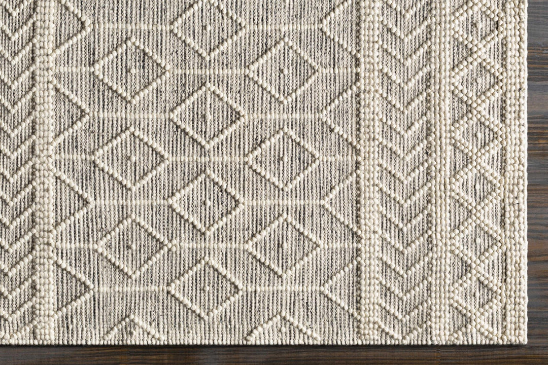 Modern Geometrical Beige Hand woven Tasseled Texture Wool Area Rug - The Rug Decor