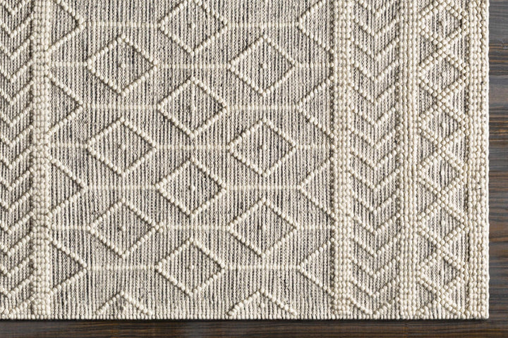 Modern Geometrical Beige Hand woven Tasseled Texture Wool Area Rug - The Rug Decor