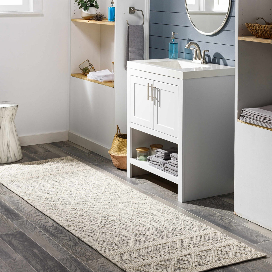 Modern Geometrical Beige Hand woven Tasseled Texture Wool Area Rug - The Rug Decor