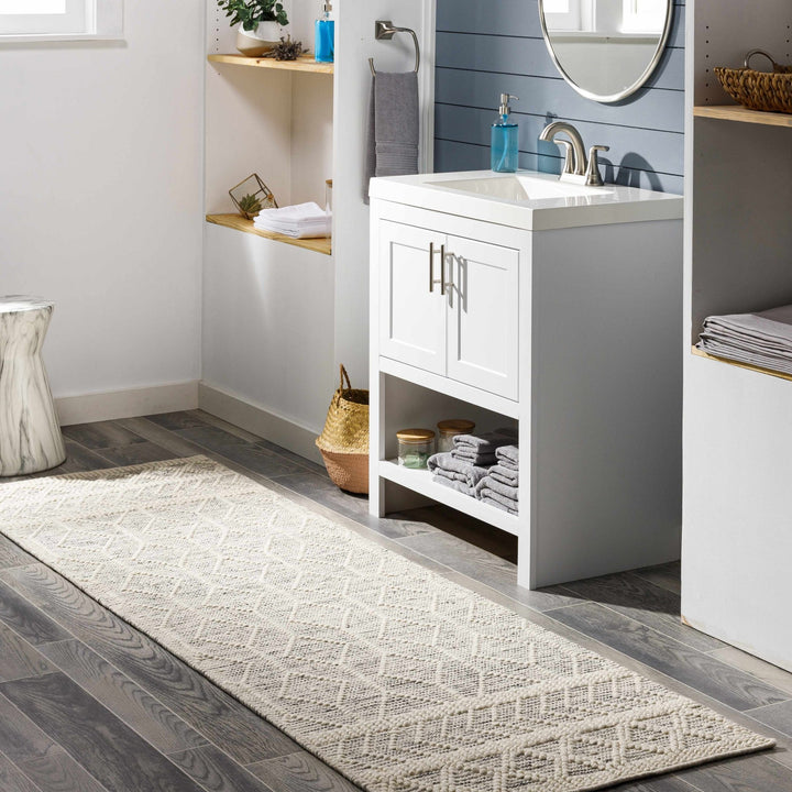 Modern Geometrical Beige Hand woven Tasseled Texture Wool Area Rug - The Rug Decor