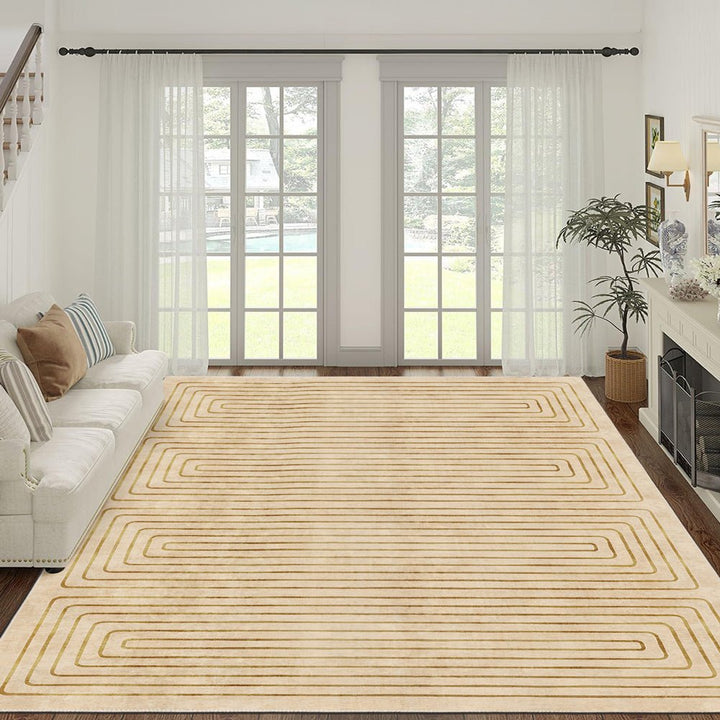 Modern Geometrical Beige Machine Washable Cotton Area Rug - The Rug Decor