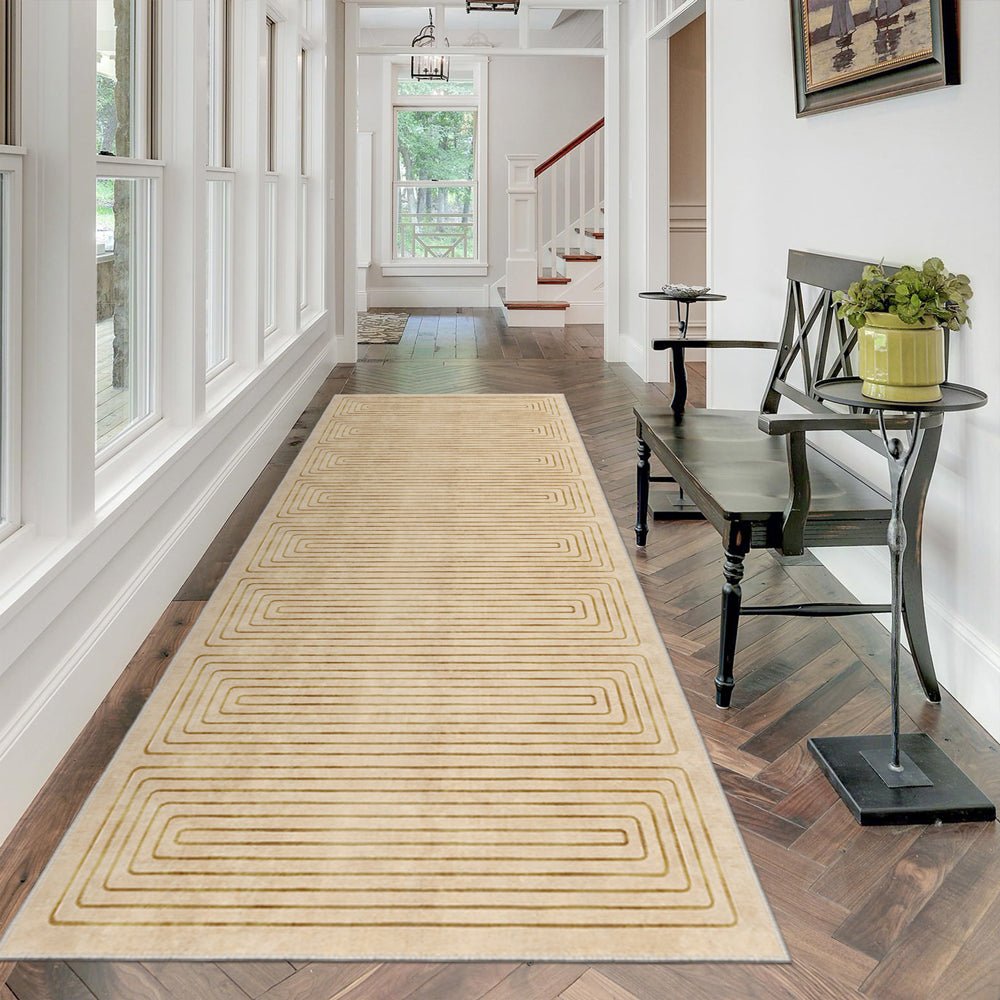 Modern Geometrical Beige Machine Washable Cotton Area Rug - The Rug Decor