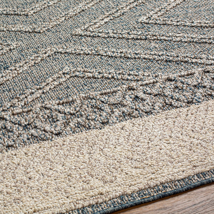 Modern Geometrical Blue and Ivory Chevron Design Outdoor safe Area Rug - The Rug Decor