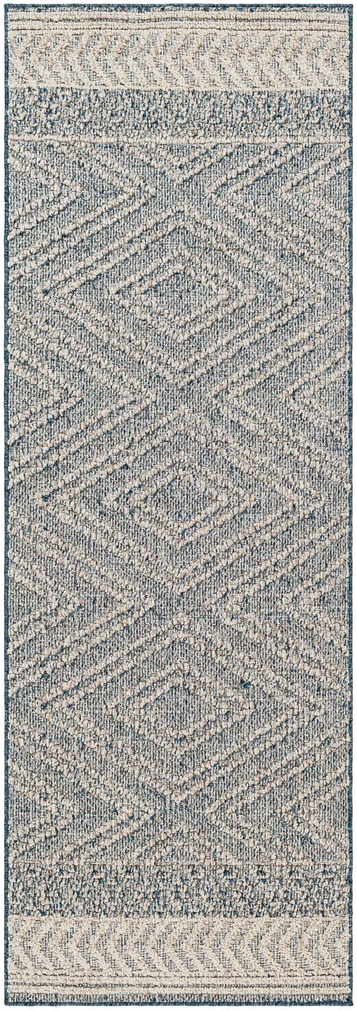 Modern Geometrical Blue and Ivory Chevron Design Outdoor safe Area Rug - The Rug Decor