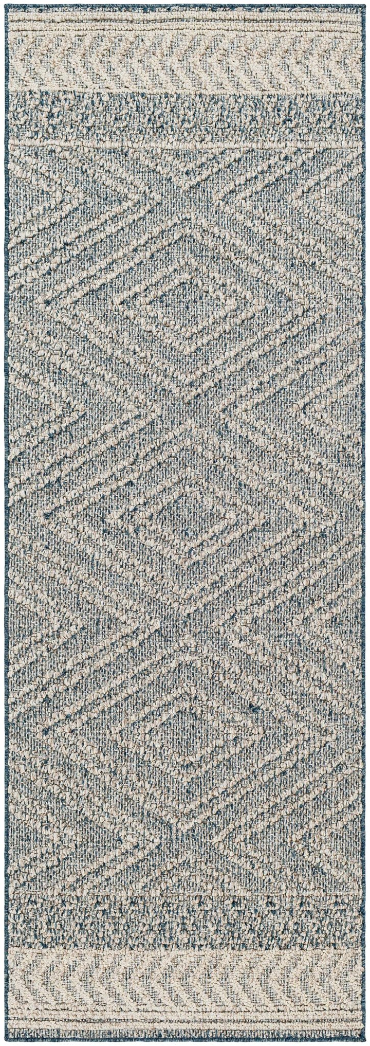 Modern Geometrical Blue and Ivory Chevron Design Outdoor safe Area Rug - The Rug Decor