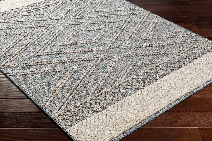 Modern Geometrical Blue and Ivory Chevron Design Outdoor safe Area Rug - The Rug Decor