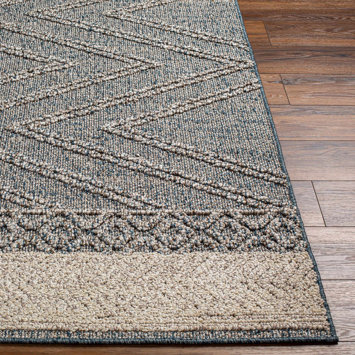Modern Geometrical Blue and Ivory Chevron Design Outdoor safe Area Rug - The Rug Decor